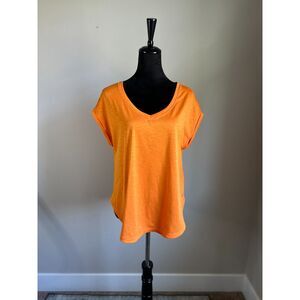 INDVEVA Women's Lua V Neck Clementine Rolled Sleeve Short Sleeve T Shirt Size M